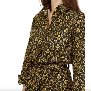 SALE⬇️NWT A.P.C  PIXIE Floral-print cotton-twill shirt dress black and yellow-42